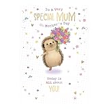 Muttertagskarte 'To A Very Special Mum on Mother's Day', Igel, niedliches Blumendesign, Goldfolien-Finish, hergestellt in Großbritannien