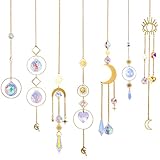 7 Stück Sonnenfänger Kristall, Sonnenfänger Garten Mond Stern Regenbogen Hanging Kristall Suncatcher fensterdeko hängend Weihnachtsdeko für Weihnachten Hochzeit Party