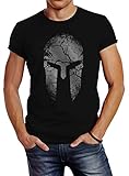 Neverless® Herren T-Shirt Aufdruck Sparta Helm Spartan Warrior Fashion Streetstyle schwarz M