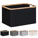 efluky Faltbarer Wäschekorb 60L, Bambus Stoff Faltbarer Storage Basket, Aufbewahrung Klappbar Wäschekorb, Laundry Baskets für Schlafzimmer Badezimmer (Schwarz)