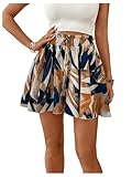 SOLY HUX Damen Short Casualshort mit Muster Kurze Hose Sommer Shorts Locker Freizeitshort Hohe Taille Urlaub Outfit Stoff Shorts Gelb XL