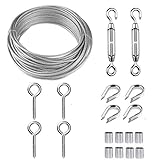 TooTaci 15m Drahtseil 2mm Stahlseil Ummantelt mit M5 Seilspanner – Stahlseil mit ösen Ideal für Kletterpflanzen, Gardinen, Dekoration, Beleuchtung und Hängende Objekte