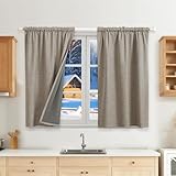 Runyéla 100% Verdunklungsvorhänge Thermovorhänge Kälteschutz Gardinen mit Kräuselband 120 x 90 cm (HxB) 2er Set Leinenoptik Vorhänge Blickdicht Leinen, Schiebegardinen Wohnzimmer Curtain