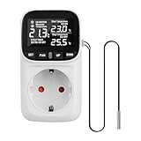 Digital Temperaturregler Steckdose 230V mit Fühler Temperaturregler Digital Thermostat Steckdose Temperaturwächter mit Heiz- und Kühlmodus für Gewächshaus, Kühlschrank, Terrarium