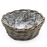 Spetebo Geflochtener Weide Pflanzkorb Natur - 30 cm - Rattan Blumenkorb rund mit Folie - Garten Deko Pflanzkorb Blumenkorb Pflanzenschale Weidenkorb Landhaus rustikal