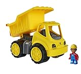 BIG-Power-Worker Kipper + Figur - Spielzeug Auto ideal für Unterwegs, Reifen aus Softmaterial, bewegliche Kippmulde mit Ladekappe, inklusive Figur, für Kinder ab 2 Jahren, Gelb