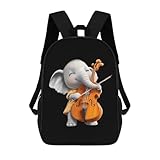 Reiserucksack mit niedlichem Elefanten, der Cello spielt, 17 Zoll, lässiger Tagesrucksack, Umhängetasche mit verstellbaren Schultergurten