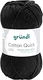 Gründl Wolle Cotton Quick uni - dünne Wolle zum Häkeln - Strickgarn - Häkelgarn - Glänzend und hautfreundlich - 100% Baumwolle - 1 Knäuel 50 g / 125 m - Nadelstärke 3-4 - Schwarz