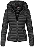 Navahoo Damen leichte Übergangsjacke Steppjacke mit Kapuze Lulana Schwarz Gr. XS