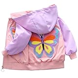L SERVER Übergangsjacke Mädchen mit Kapuze Schmetterling Trenchcoat Kinder Frühling und Herbst Bequemer Mantel Stylische Baseball-Jacke, Rosa, 122-128