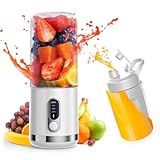 KENVOR Tragbarer Mixer,Mini Standmixer/Blender,Smoothie Maker,Kleine Mixer mit 6 Edelstahlklingen und Batterieanzeige, USB-Aufladung Milchshake Mixer,500ml, Weiß