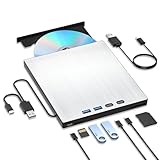 Externes CD DVD Laufwerk USB 3.0 Typ-C, CD Laufwerk Extern USB mit SD/TF-Kartenleser, Externes CD Laufwerk für Laptop,Portable Externer DVD Brenner für Laptop MacBook Windows XP/7/8/10/11 MacOS Linux