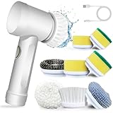 Elektrische Reinigungsbürste, kabelloser Handheld mit 5 austauschbaren Bürstenköpfen, Reinigungsbürste Spin Scrubber für Badezimmer, Badewanne, Küche, Fliesen, Fenster, Wanne, Geschirr, Waschbecken…