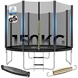Sekey Trampolin Outdoor Ø 244/305/366 cm - TÜV Rheinland GS-Zertifiziert, Kindertrampolin Gartentrampolin mit Rutschfester Leiter, verstärktem Sicherheitsnetz und Randabdeckung 305CM 150KG, Schwarz