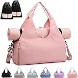 Sporttasche Damen Yogatasche Wasserdicht Reisetasche Handgepäck mit 2 Schuhfach Große Faltbar Gym Tasche für Damen Herren Gym Tasche Shopping-Bag Schwimmtasche Yoga-Zubehör Fitnesstasche (Rosa)