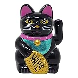 Starlet24 Solarbetriebene 5cm Mini-Glückskatze dekorative Figur Winkekatze mit Glücks- und Wohlstandssymbol für Büros und Zuhause (Schwarz)