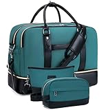 BOVIP Weekender-Taschen für Damen, Übernachtungstasche, groß, Segeltuch, Reisetasche mit Schuhfach, Tragetasche, 3-teiliges Set, A10, dunkelgrün-schwarzes Set, Wochenendtaschen