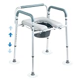 VEVOR Toilettenstuhl Nachtstuhl mit Gepolsterter Sitzfläche & Armlehnen, 7-stufig höhenverstellbar, 5,8 L Abnehmbarer Eimer, Einfach zu Montieren, 158 kg Fassungsvermögen, Erhöhter Toilettensitz
