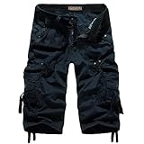 UHouse Cargo Shorts 3/4 Herren Kurze Hosen Lang Baumwolle Sommer Cargohose Kurz Arbeitshose Männer Laufshorts mit Seitentaschen Baggy Freizeitshorts Große Größen Angebote Dunkelblau XL