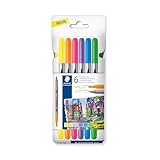 STAEDTLER 3200 Doppelfasermaler 'neon', zwei Spitzen für schmale und breite Linien, Etui mit 6 Doppelfasermalern in sortierten Farben, 3200 C6F
