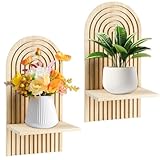 Dokeno Set mit 2 Wandregalen, Schwebende Regal für die Wand Deko, Hängeregale zur Wandaufbewahrung, Boho Bücherregal Wand, Wandregal Natur Holz Hängeregal für Schlafzimmer, Wohnzimmer