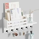 SWTYMIKI Schlüsselbrett mit Ablage - Schlüsselkasten holz mit Regal Enthält Briefhalter und 6 Haken, Schlüsselhalter Wand für Wohnzimmer, Küche, Büro, Flur, Schlafzimmer, Weiß