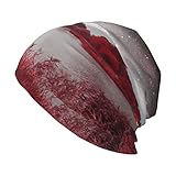 BYTKMRY Starry Aky Red Landscape Knit Cuff Beanie Winter Ski Skull Cap, Warm Loose Knit Cap Headwear, Brimless Beanie Cap Men and Women, Starry Aky Red Landscape, One Size, Starry Aky Rote Landschaft,