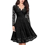 StarTreene Vintage Spitze Partykleid für Damen Plissee A-Linie Kurz Cocktail Swing Kleider, Schwarz , 36-38