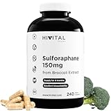 Sulforaphan 150 mg. 240 vegane Kapseln für eine 4-monatige Kur. Natürlicher Brokkoliextrakt, 10:1 konzentriert, 10% Sulforaphan, liefert 150 mg Sulforaphan. Hergestellt von HIVITAL