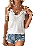 GORGLITTER Cami Top Mit Spitze Damen Spitze Top V Ausschnitt Oberteil Spaghettiträger Top Sexy Sommer Shirt Weiß XL