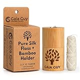 Gaia Guy Natürliche Seiden-Zahnseide, 2 x 33 m, mit wiederverwendbarem Bambushalter, plastikfrei verpackt, kompostierbar, mit Candelilla-Wachs gewachst