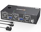 4K@144Hz HDMI Displayport KVM Switch 2 PC 2 Monitore 8K@60Hz, MLEEDA USB 3.0 Dual Monitor KVM Switches für 2 PC Teilen Sich 2 Monitore und 4 USB Ports,mit Desktop Controller,12V Netzteil und USB-Kabel
