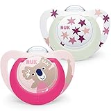 NUK Star Night & Day Baby Schnuller 6-18 Monate, phosphoreszierender Schnuller, BPA-freies Silikon, rosa Koala, 2 Stück
