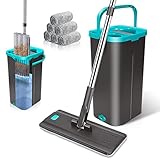 Myiosus Wischmopp Set mit Eimer, Bodenwischer mit Auswringfunktion, 6 Mikrofaser Mehrweg Wischpads Enthalten, Putzeimer mit Wischmop, Mop and Buckets Sets für Hartholz Fliesen Marmor Laminat
