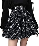 PADOLA Damen Rock Gothic Faltenrock Plaid Rock A-Linie High Waist Plissee Flare Rock Schulmädchen Skater Tennis Basic Minirock (Schwarz Weiß Plaid, S)