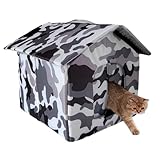 Katzenhaus im Freien: Winddichter Unterschlupf mit Türklappen, Katzenhaus im Winter | Langlebiger Outdoor-Unterstand für Terrasse, Park, Balkon, Wohnbereich, Garage,