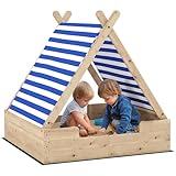 AIYAPLAY Sandkasten mit Abdeckung 120 x 120 cm aus Massivholz Imprägniert Kinder Sandbox mit Zeltdach Bodenvlies, Sandkiste für Outdoor Terrasse Balkon Garten