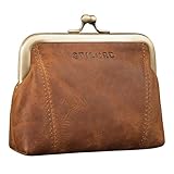 STILORD 'Goldie' Kleines Portemonnaie Damen Leder Kiss-Lock Münzbeutel Vintage Geldbeutel klein Damen Echtleder Antik Spangenportemonnaie Geldbörse mit Clipverschluss, Farbe:mittel - braun
