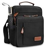 ESTARER Umhängetasche Herren Schultertasche 13 Zoll kleine Herrentasche Kuriertasche aus Canvas für Arbeit Schule Reise Schwarz