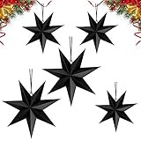 Faltstern Weihnachten,Papiersterne Weihnachten,Faltsterne Neuneck Weihnachtsstern Deko,Hänge-Deko aus Papier,Papierstern Dekoration für Advent, Weihnachtsbaum (25cm x 3pcs+40cm x 2pcs, Schwarz, 5)