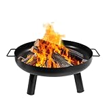 LEMODO Feuerschale für den Garten, Feuerstelle für Terrasse oder Balkon, Feuerschale 80 cm, Feuerkorb mit Zwei Griffen und DREI Standbeinen, Fire Pit Outdoor