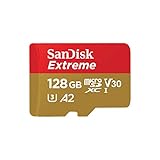 SanDisk Extreme MicroSDXC UHS-I Geheugenkaart 128 GB Met SD Adapter (1 Jaar RescuePRO Deluxe, Leessnelheden Tot 190 MB/s, A2, C10, V30, U3, 30 Jaar Garantie) Rood/Goud