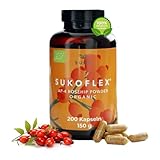 SUKO Bio Hagebuttenkapseln, 200 Stück, Rosa canina AP-4, Hochdosiert, eigene Plantage im Süden Chiles, Premium, 750mg reines Pulver, vegane Kapseln, reich an Vitamin C, Immun-Kapseln ohne Zusätze