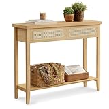 VASAGLE Konsolentisch, Flurtisch, Flur Möbel, schmaler Sofatisch für Wohnzimmer, mit 2 Schubladen, offene Ablage, abgerundete Ecken, Boho-Stil, eichenbeige LNT016Y57