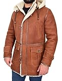A1 FASHION GOODS Herren Dufflecoat aus echtem Schaffell, 3/4-lang, antiker Whiskey-Lammfell-Parka, Spencer, Whiskey, L