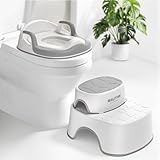 Maliton Toilettensitz Kinder mit 2-stufiger Tritthocker für Kinder 1-8 Jahren, Kindertoilettenkorb mit weichem Sitzring, Rutschfestes Design, Spritzschutz, Weiß-grau