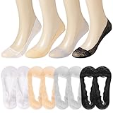 8 Paar Damen Füßlinge Unsichtbare - Ballerina Socken mit Rutschfestem Silikon, Spitzen Füßlinge für High Heels & Sneakers (Schwarz/Weiß/Grau/Hautfarbe) - Atmungsaktive Baumwolle Spitze Gr. 34-38