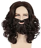 karlery Erwachsene Männer Lange Welle Braun Schnurrbart Jesus Perücke Halloween Kostüm Cosplay Party Perücke