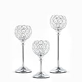 VINCIGANT 3er Set Kerzenständer Kristall Silber Kerzenhalter fur Weihnachten Deko,Teelichthalter Deko Wohnzimmer Modern(17cm&22cm&27cm)