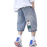 Jungen Jogginghose Gr. Outdoor-Hosen für Jungen für den Sommer. Stilvolle Jeans-Shorts mit einzigartigem Bündchen am Saum. Für Kinder im von 3 bis 14 Jahren. Perfekt für aktive Bike (Blue, 6-7 Years)